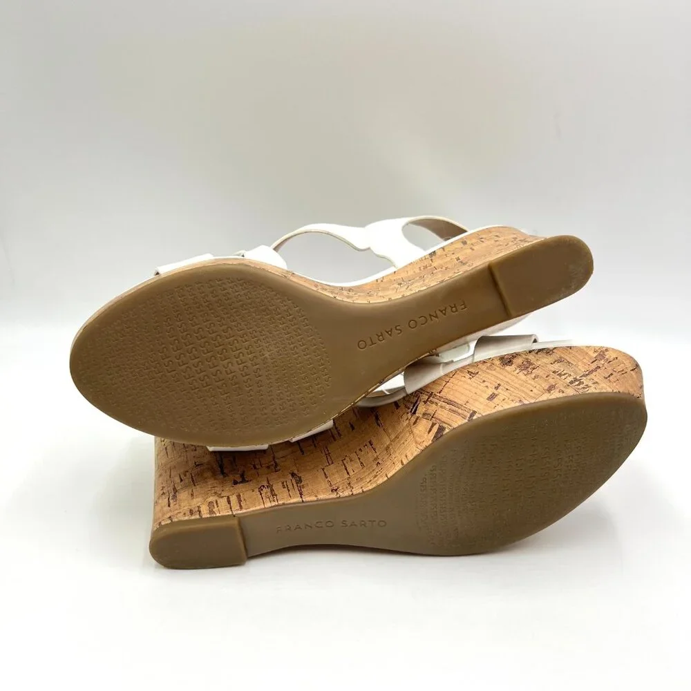 Franco Sarto Womens Size 10 Stallion White Faux‎ Leather Wedges Sandals Shoes